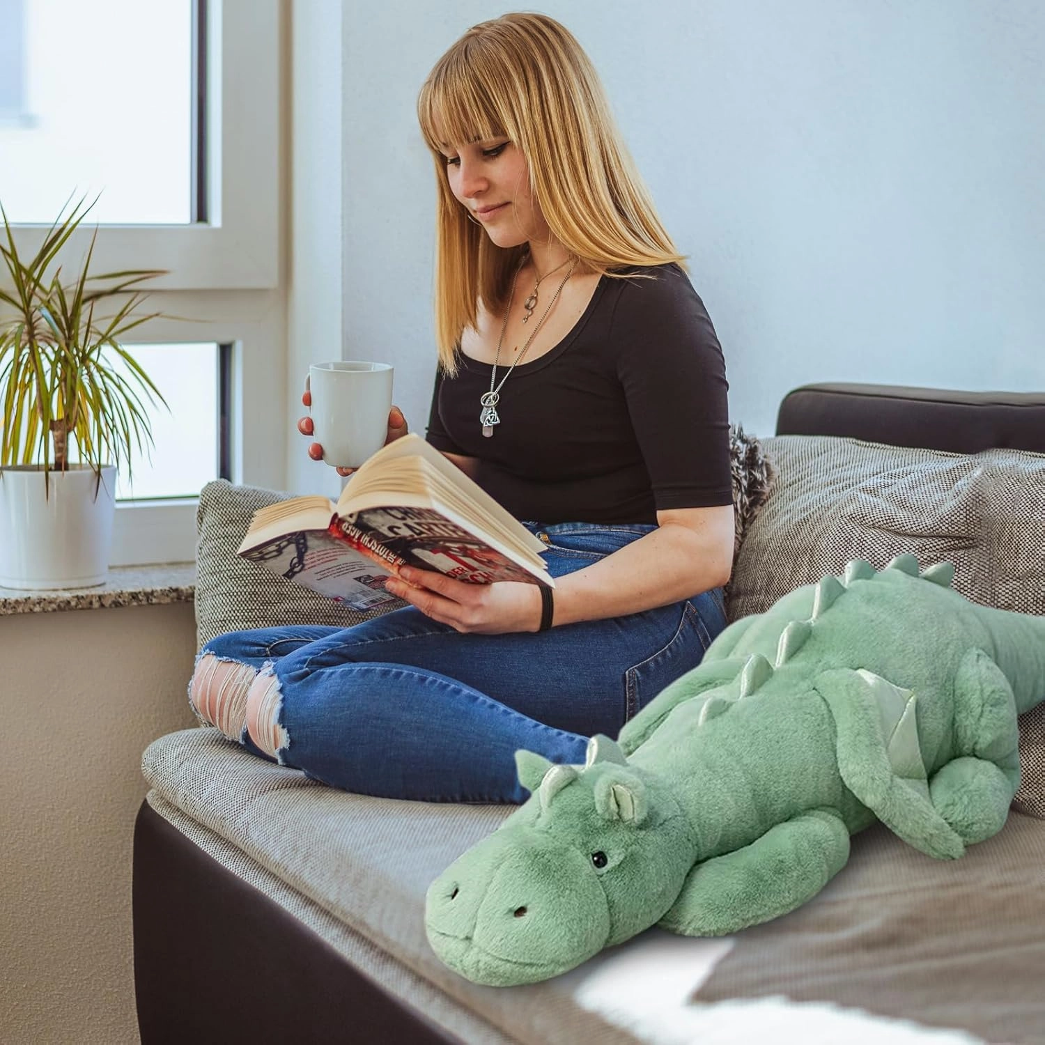 Pterosaur Stuffed Animal with Wings - Cute Soft Dinosaurs Plush Toys Little Flying Dragon Plushies Pillow Doll Christmas Birthday Gifts for Kids Boys Girls (Green,43.3inch/110cm)