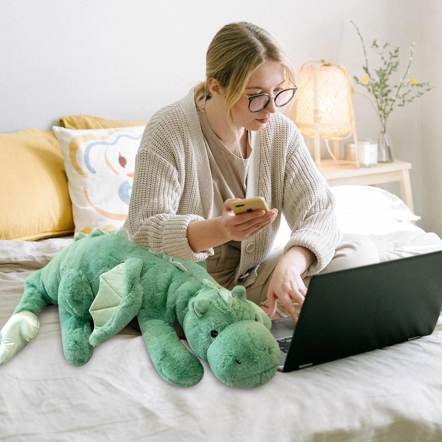 Pterosaur Stuffed Animal with Wings - Cute Soft Dinosaurs Plush Toys Little Flying Dragon Plushies Pillow Doll Christmas Birthday Gifts for Kids Boys Girls (Green,43.3inch/110cm)