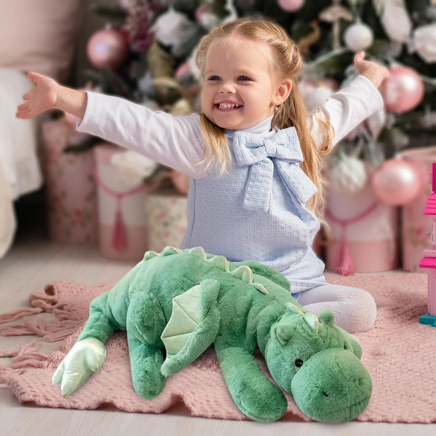 Pterosaur Stuffed Animal with Wings - Cute Soft Dinosaurs Plush Toys Little Flying Dragon Plushies Pillow Doll Christmas Birthday Gifts for Kids Boys Girls (Green,43.3inch/110cm)