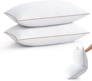 puredown® Goose Feather Down Pillows Standard Size Set of 2, Soft Fluffy Luxury Hotel Collection Pillow, 100% Cotton Cover, Medium Firm Bed Pillow for Back, Stomach or Side Sleeper.