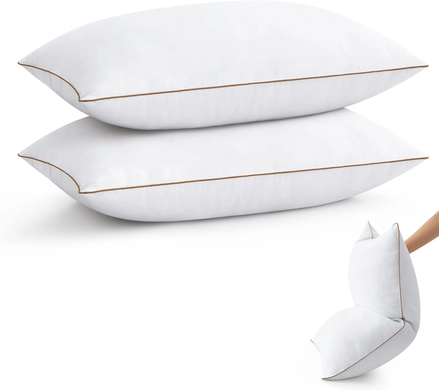puredown® Goose Feather Down Pillows Standard Size Set of 2, Soft Fluffy Luxury Hotel Collection Pillow, 100% Cotton Cover, Medium Firm Bed Pillow for Back, Stomach or Side Sleeper.