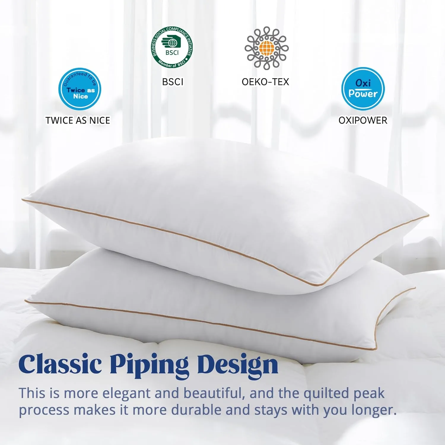 puredown® Goose Feather Down Pillows Standard Size Set of 2, Soft Fluffy Luxury Hotel Collection Pillow, 100% Cotton Cover, Medium Firm Bed Pillow for Back, Stomach or Side Sleeper.