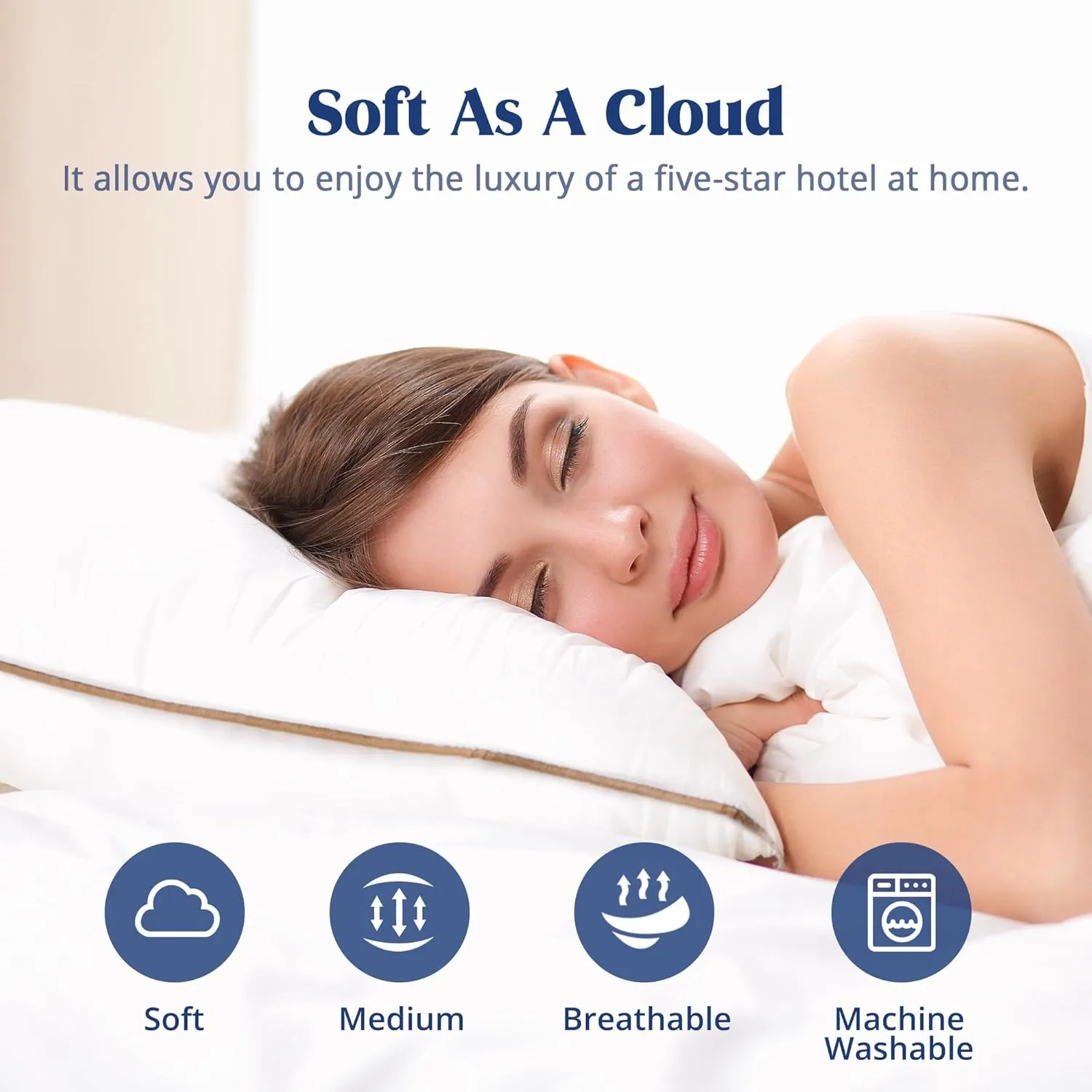 puredown® Goose Feather Down Pillows Standard Size Set of 2, Soft Fluffy Luxury Hotel Collection Pillow, 100% Cotton Cover, Medium Firm Bed Pillow for Back, Stomach or Side Sleeper.