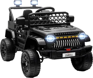 Qaba 12V Ride On Truck, Battery Powered Kids Electric Car with 4 Suspension Wheels, Remote Control, 3 Speeds, LED Headlights, Horn, USB Music, Black