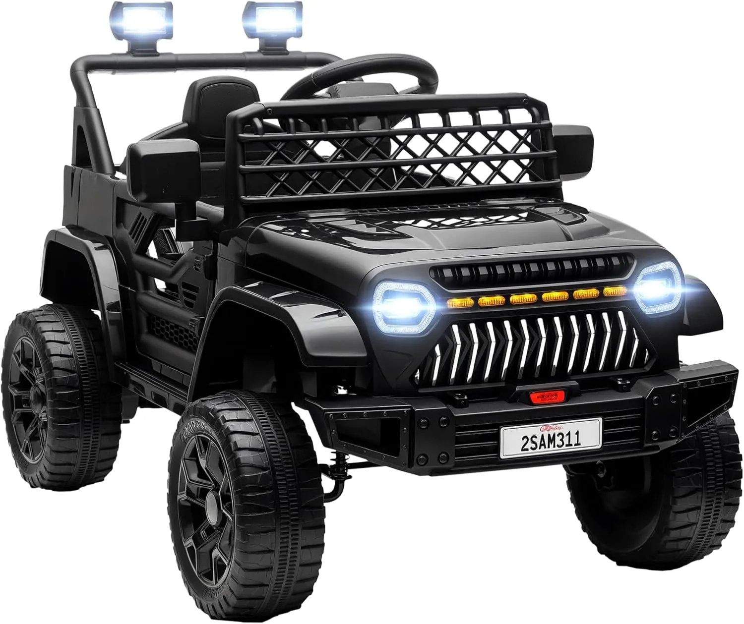 Qaba 12V Ride On Truck, Battery Powered Kids Electric Car with 4 Suspension Wheels, Remote Control, 3 Speeds, LED Headlights, Horn, USB Music, Black