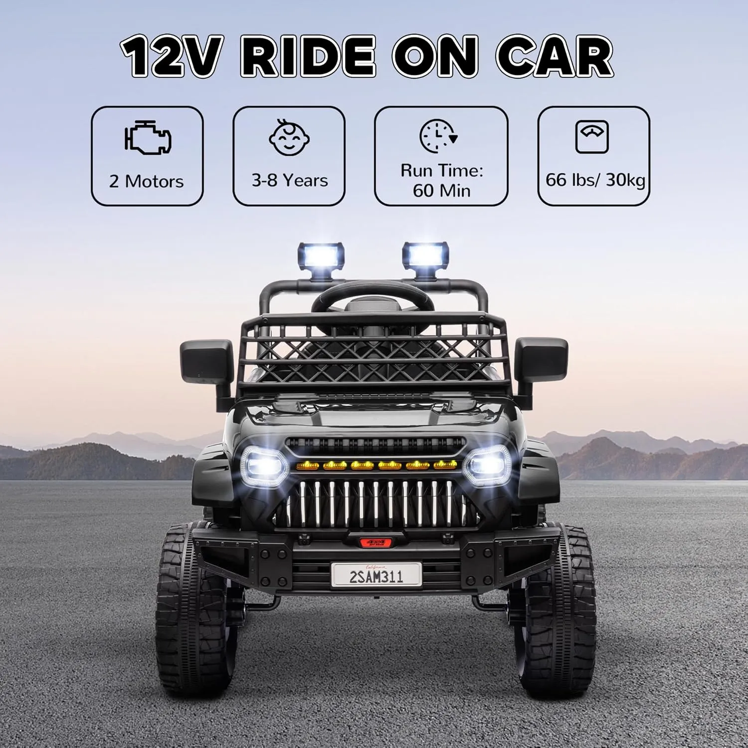 Qaba 12V Ride On Truck, Battery Powered Kids Electric Car with 4 Suspension Wheels, Remote Control, 3 Speeds, LED Headlights, Horn, USB Music, Black