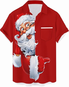 QIVICIMA Mens Halloween Christmas Shirts Funky Button Down Shirts Party Aloha Shirts Santa Print Hawaiian Shirt Tops