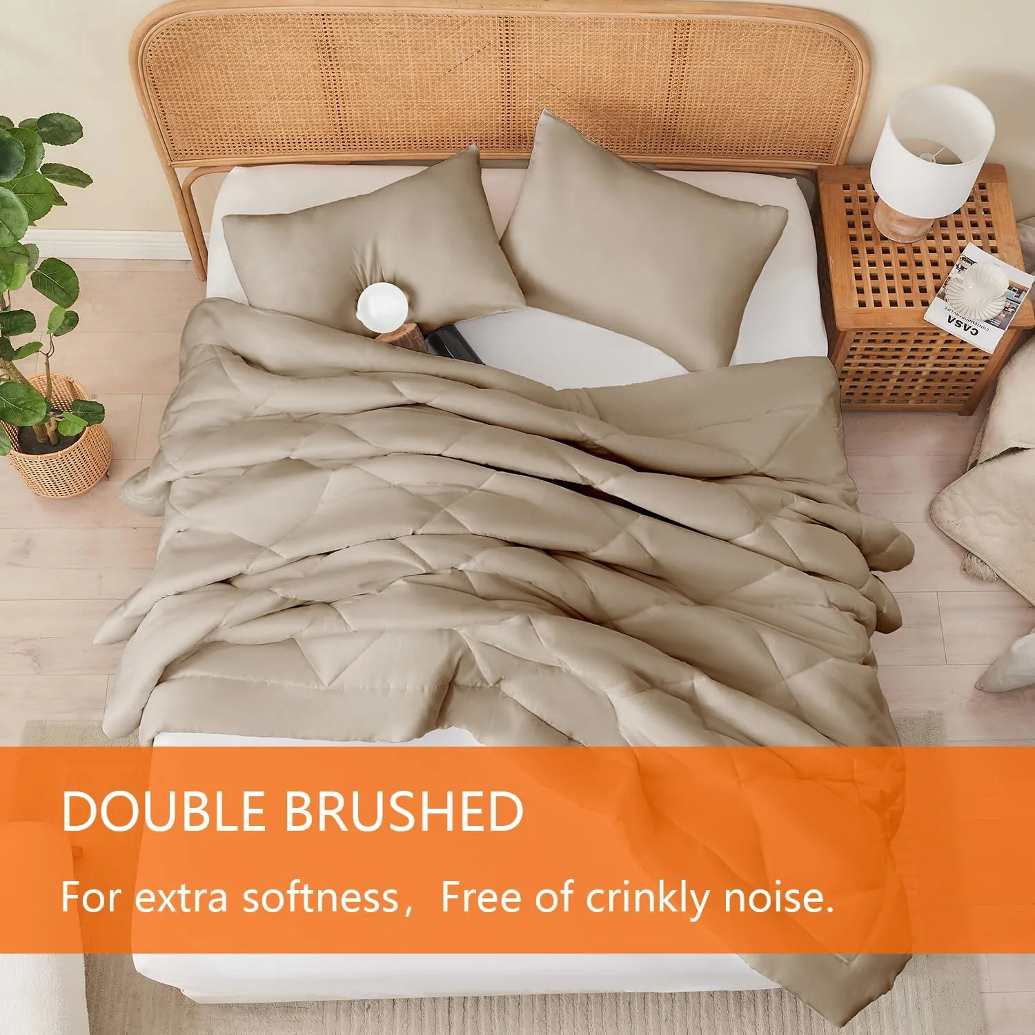 Queen Comforter Set Beige, 3 Pieces Lightweight All Season Solid Bedding Comforters Sets, Down Alternative Comforter Bed Set Quilt Blanket, (90x90In Comforter & 2 Pillowcases)