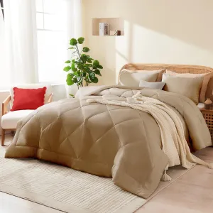 Queen Comforter Set Beige, 3 Pieces Lightweight All Season Solid Bedding Comforters Sets, Down Alternative Comforter Bed Set Quilt Blanket, (90x90In Comforter & 2 Pillowcases)