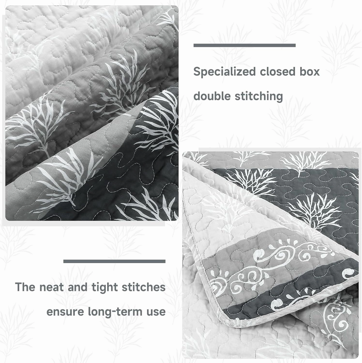 Quilt Set Queen Size - Queen Quilts Bedding Set, 100% Cotton Reversible Luxury Comforter Set, Farmhouse Floral Boho Striped Patchwork Bedspreads Set with Shams for All Season, 90"x98" Grey