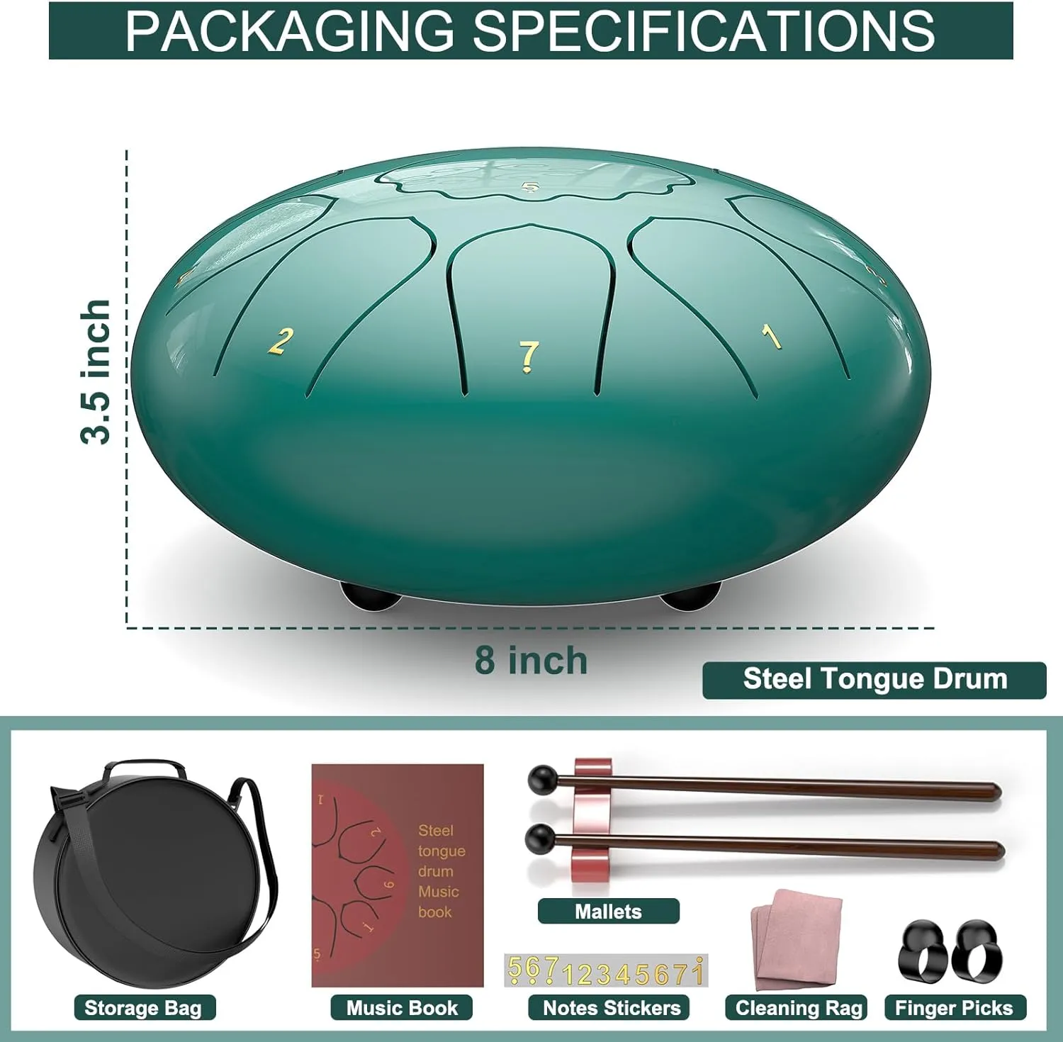 Rain Drum for Outside Garden, 8 Inches 11 Notes Steel Tongue Drum, Waterproof Meditation Rain Chime, Musical Instruments for Adult Gift with Bag, Music Book, Mallets (Lake Blue)