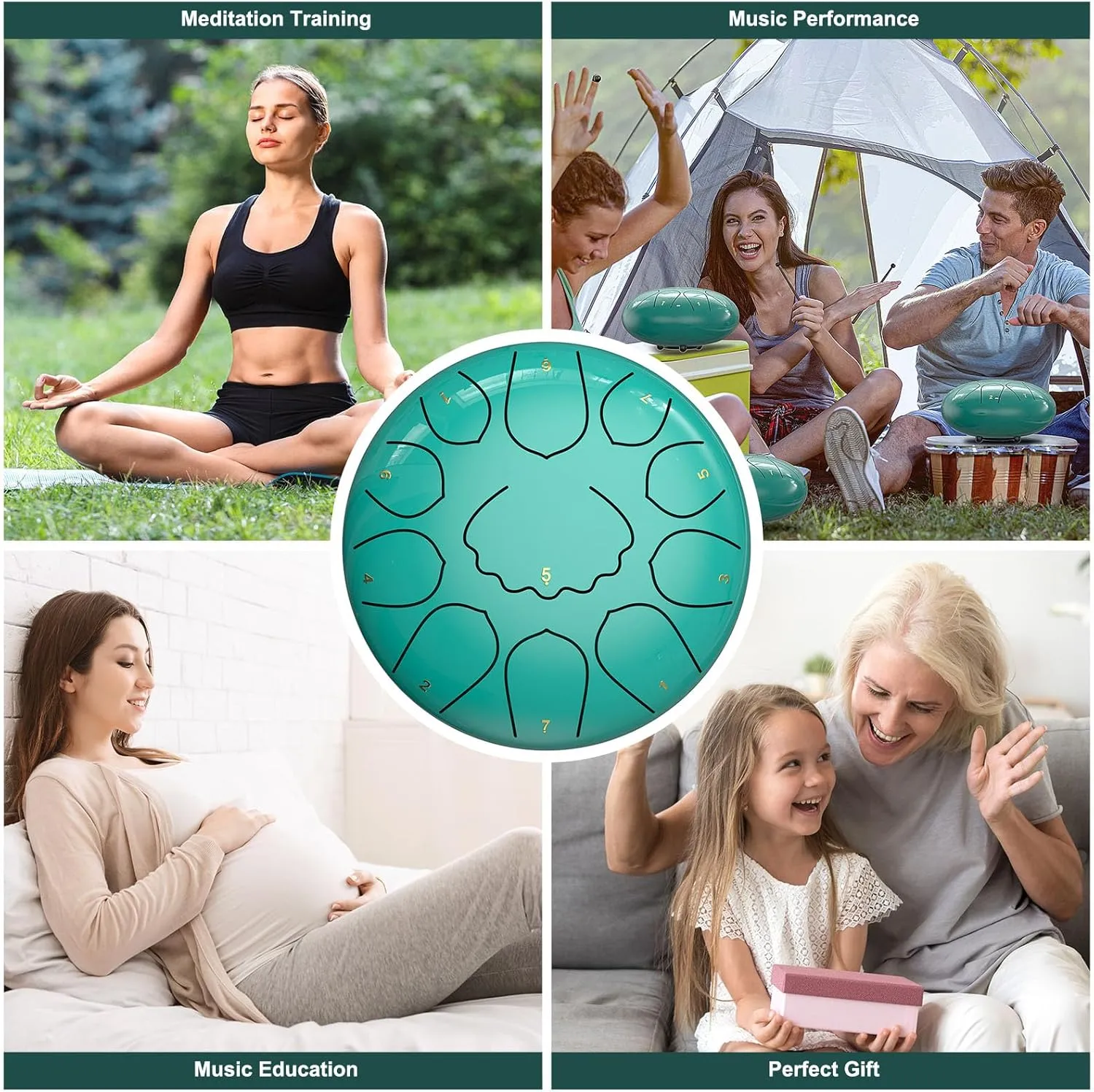 Rain Drum for Outside Garden, 8 Inches 11 Notes Steel Tongue Drum, Waterproof Meditation Rain Chime, Musical Instruments for Adult Gift with Bag, Music Book, Mallets (Lake Blue)