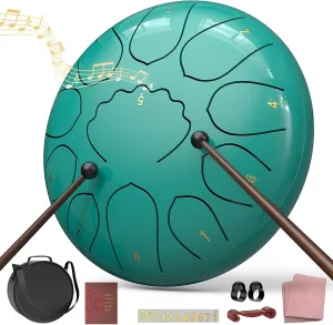 Rain Drum for Outside Garden, 8 Inches 11 Notes Steel Tongue Drum, Waterproof Meditation Rain Chime, Musical Instruments for Adult Gift with Bag, Music Book, Mallets (Lake Blue)