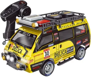 RC Draft Truck Model, 1/24 Scale 2.4G 4WD Full-Proportional Synchronous RC Car, RTR Off-Road Remote Contro Desktop Vehicle with LED Lights, 3 Cool Paint Shell Colors Available, Yellow