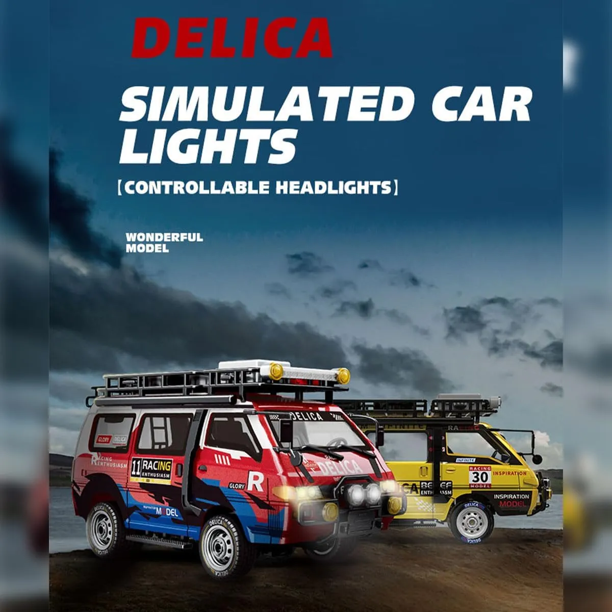 RC Draft Truck Model, 1/24 Scale 2.4G 4WD Full-Proportional Synchronous RC Car, RTR Off-Road Remote Contro Desktop Vehicle with LED Lights, 3 Cool Paint Shell Colors Available, Yellow
