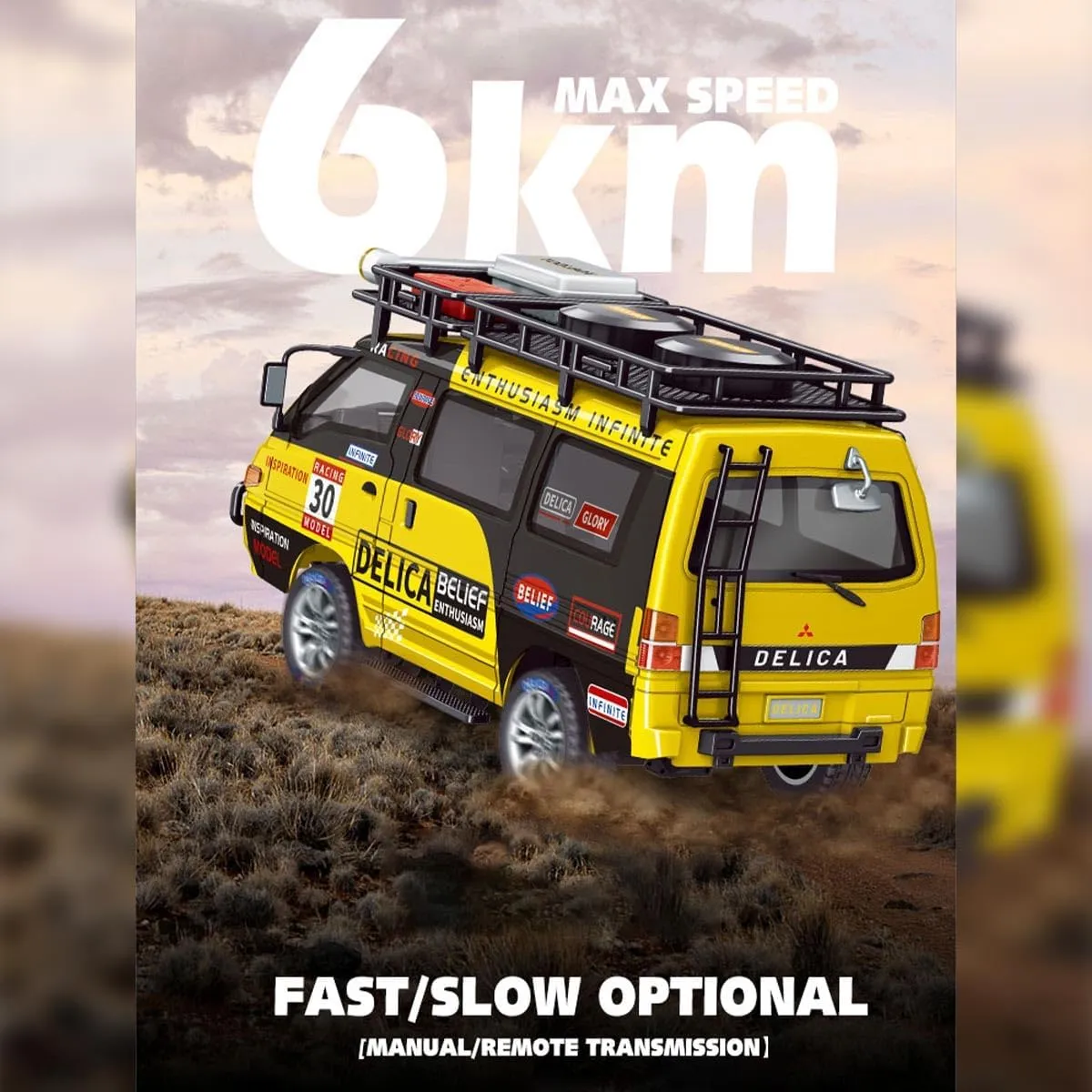 RC Draft Truck Model, 1/24 Scale 2.4G 4WD Full-Proportional Synchronous RC Car, RTR Off-Road Remote Contro Desktop Vehicle with LED Lights, 3 Cool Paint Shell Colors Available, Yellow