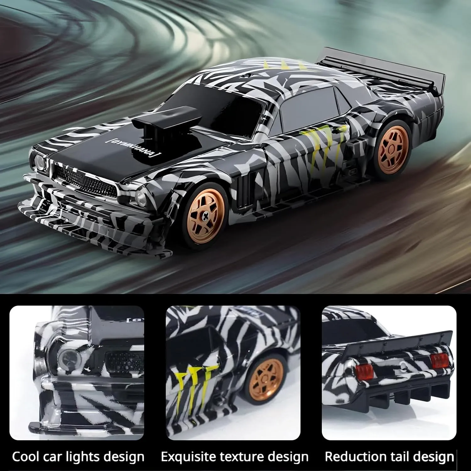 Rc Drift Car, 1/43 Scale 4WD with Full Proportional Control & 2.4G High Speed, 15km/h, LED Lights & Drift Tires, RTR Mini Racing Car for Adults - Indoor/Outdoor Use (4301 1Battery Box)