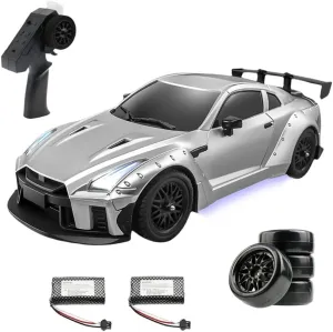RC Drift Car GTR 1/12 Remote Control Car Two Speed 4WD High Speed Drifting RC Vehicle 2.4G Full Proportional 2 Batteries 100Min Infinitely Variable Speed, Extra Drifting Tires (Silver)