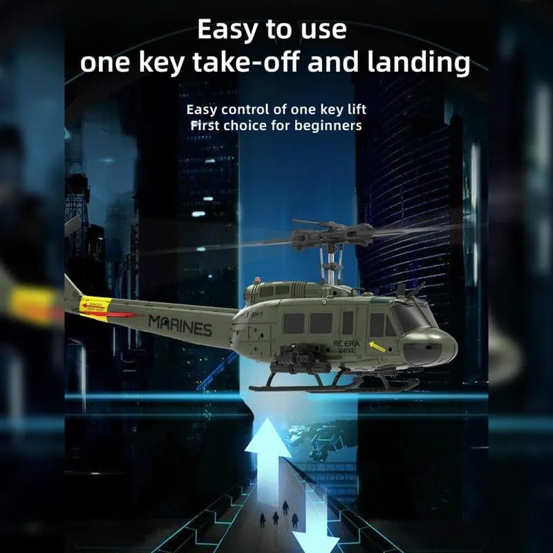 RC ERA C032 UH-1 Huey RC Helicopter - 2.4G 6CH Gyro Stabilized Flybarless RTF Remote Control Helicopter, 1/48 Scale RC Aircraft Model for Adults Enthusiasts