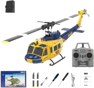 RC ERA C032 UH-1 Huey RC Helicopter - 2.4G 6CH Gyro Stabilized Flybarless RTF Remote Control Helicopter, 1/48 Scale RC Aircraft Model for Adults Enthusiasts