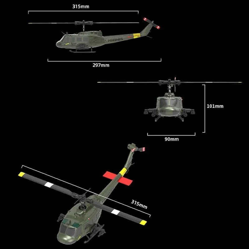 RC ERA C032 UH-1 Huey RC Helicopter - 2.4G 6CH Gyro Stabilized Flybarless RTF Remote Control Helicopter, 1/48 Scale RC Aircraft Model for Adults Enthusiasts