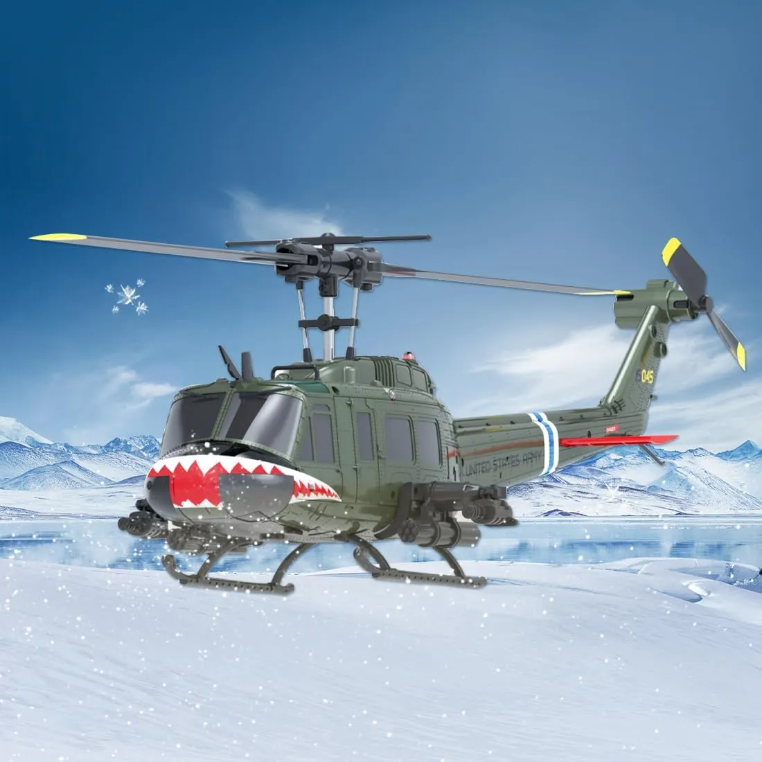 RC ERA C032 UH-1 Huey RC Helicopter Toys for Adults, 1/48 Scale 2.4G 6CH Stabilized Aircraft 6-Axis Gyro Brushless Flybarless Helicopter for Adults Beginner - Shark Mouth/2 Battery