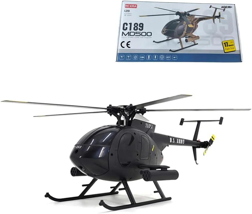 RC Helicopter for Adults - 1/28 MD500 C189, 2.4G 4CH Remote Control Helicopter with Single Propeller, Flybarless RC Airplane Toy Gift for Christmas (Black)