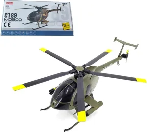 RC Helicopter for Adults- 1/28 MD500 C189 RC Helicopter, 2.4G 4CH Remote Control Helicopter with Single Propeller, Flybarless RC Airplane Toy Gift for Christmas (Army Green)