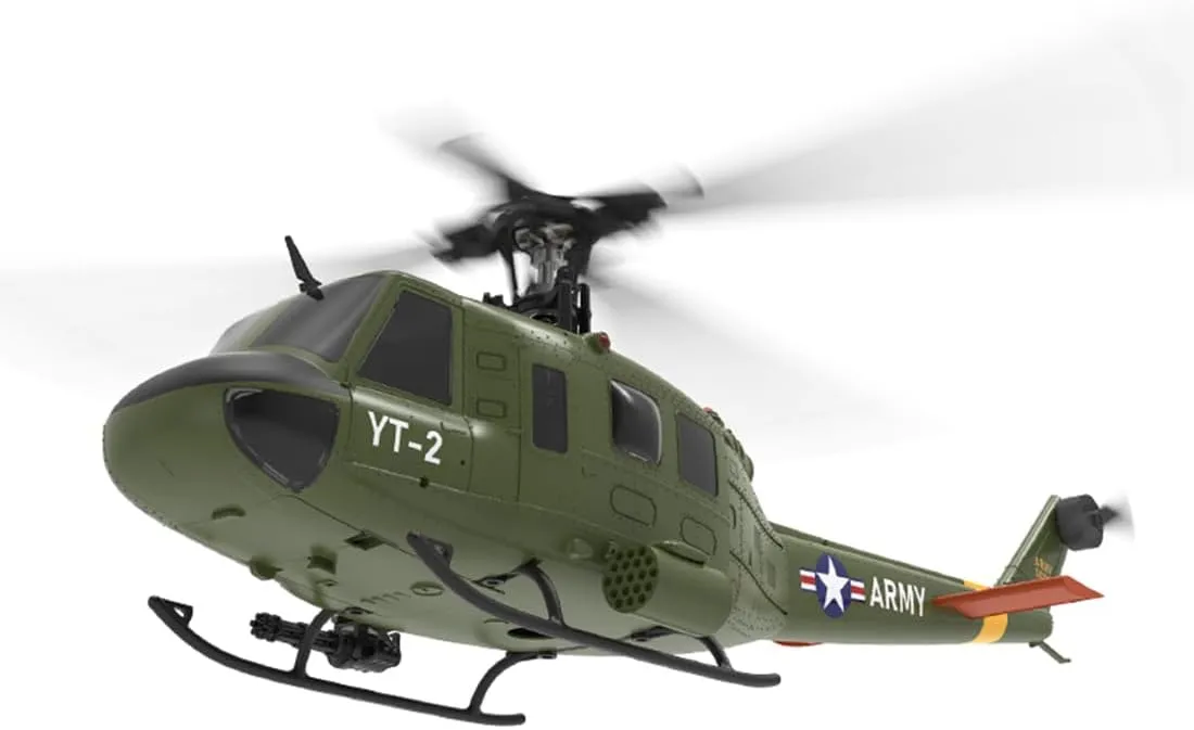 RC Helicopter for Adults, F07 UH-1 Huey 1/34 2.4G 6CH Brushless Direct-Drive 6G Flybarless Remote Control Helicopter Model with Optical Flow Positioning (RTF Version/Mode1/Mode2)