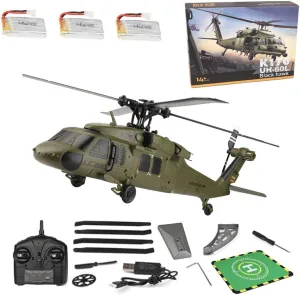 RC Helicopter Model, Wltoys K170 Black Hawk UH-60L 170 Size 4CH Flybarless Helicopter with Adjustable Left and Right Hand Throttle (RTF Version)