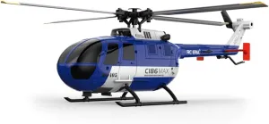 RC Military Gyroscope Helicopter for Adults, C186 MAX BO105 Gunship Aircraft 2.4G RC 4CH Single Flybarless Helicopter Toy, One-Key Takeoff and Landing