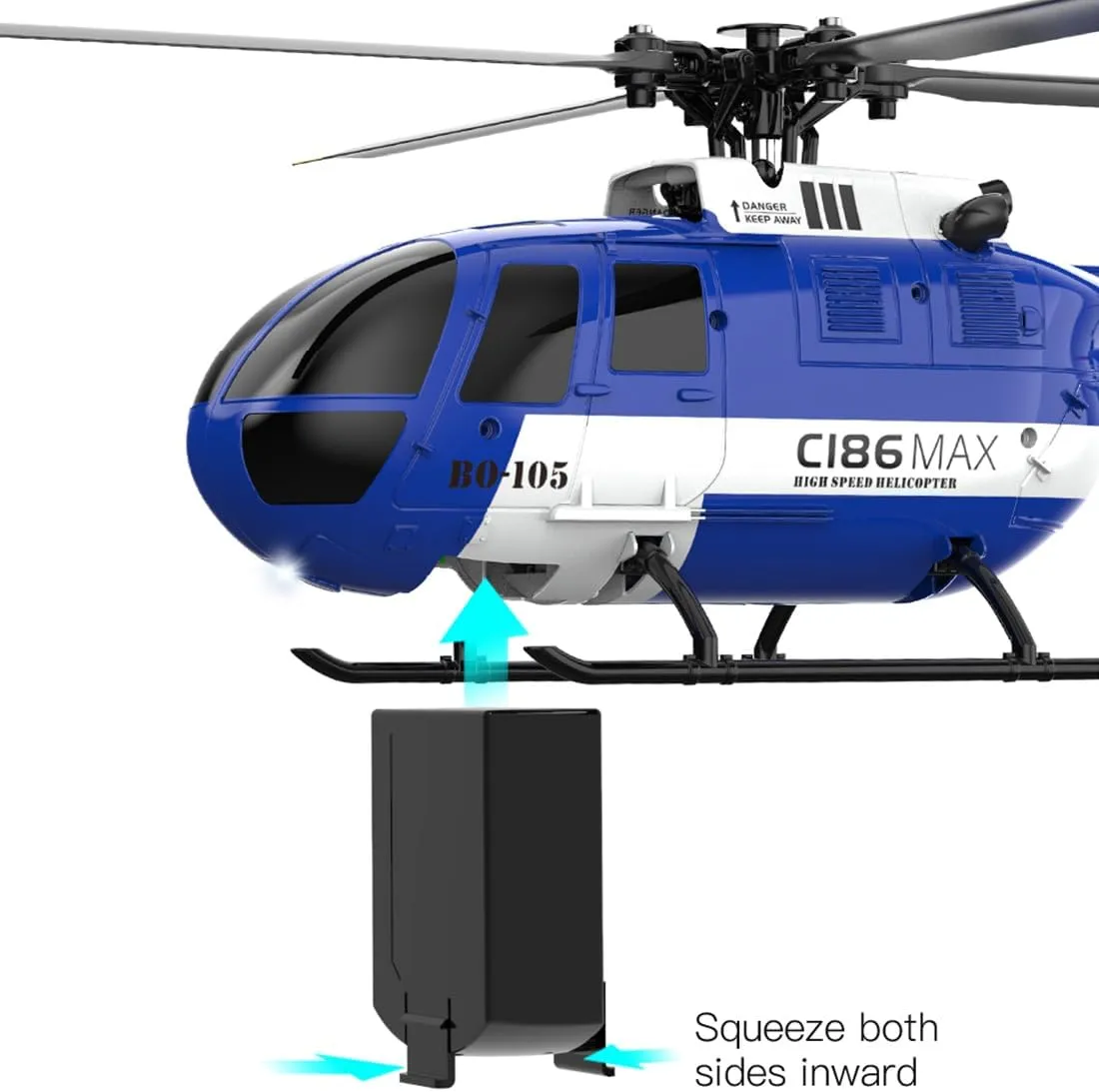 RC Military Gyroscope Helicopter for Adults, C186 MAX BO105 Gunship Aircraft 2.4G RC 4CH Single Flybarless Helicopter Toy, One-Key Takeoff and Landing