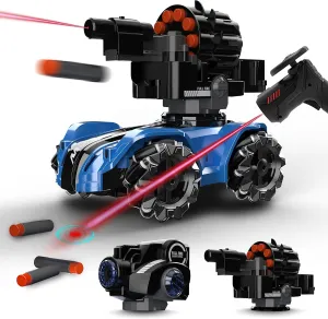 RC Tank Car,Rc Car That Shoot,2 Heads That Shoot Nerf Bullet (Foam Dart), Make Bubble, Remote Control Tank for Adult, 4WD Battle Stunt Car with 360°Rotating, LEDs, Music, Toy Gift for Boys 6 