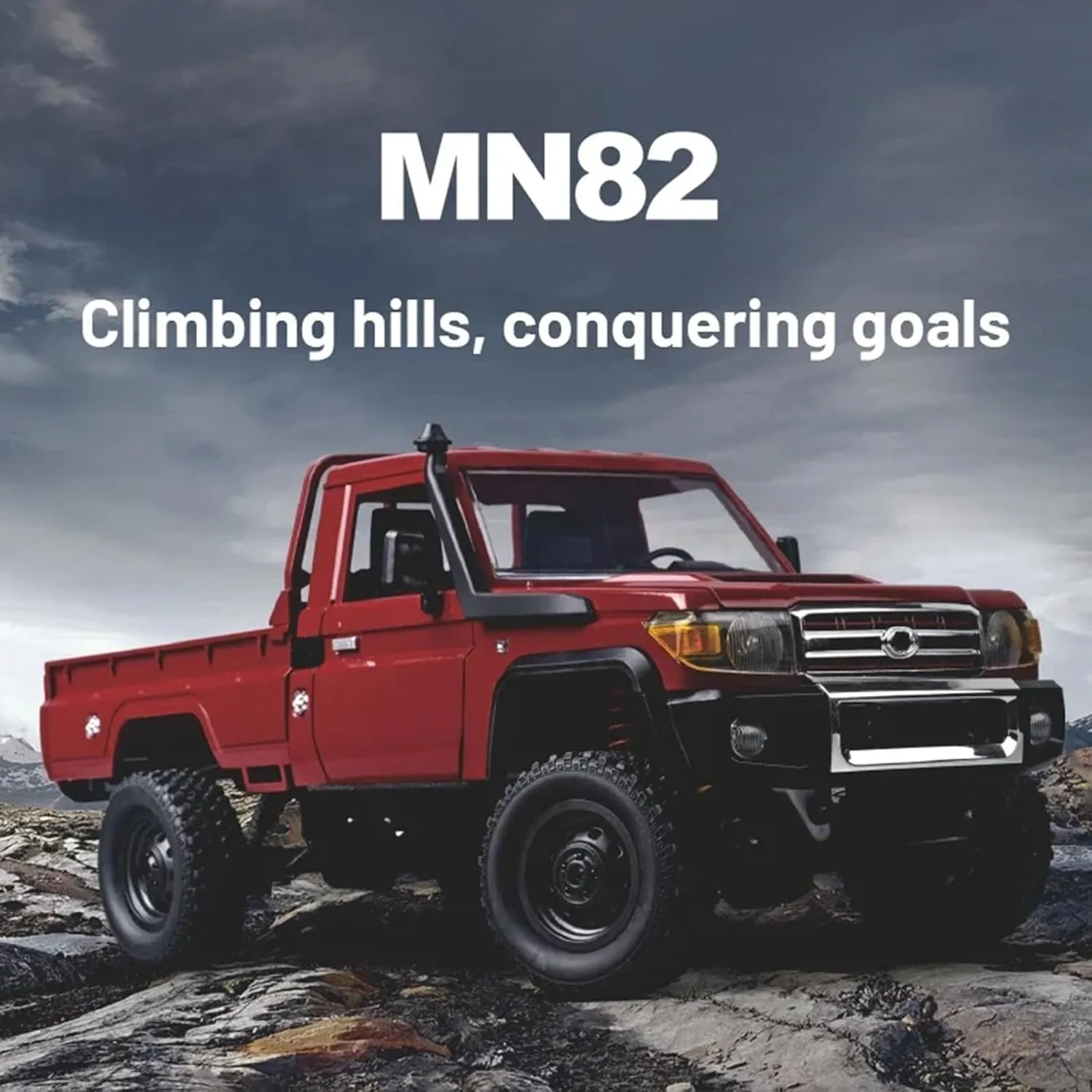 RC Truck 1/12 RC Rock Crawler, MN-82 4x4 Off Road RC Pickup Truck, 2.4GHz Proportional Throttle Steering All Terrain Remote Control Car RTR with Headlights and 2 Batteries for Adults (Red)