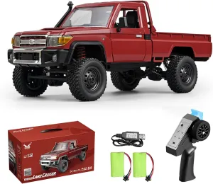 RC Truck 1/12 RC Rock Crawler, MN-82 4x4 Off Road RC Pickup Truck, 2.4GHz Proportional Throttle Steering All Terrain Remote Control Car RTR with Headlights and 2 Batteries for Adults (Red)