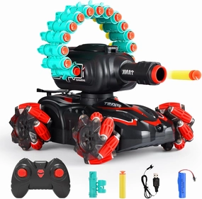 RC Car Shoot Nerf Bullet,Rc Tank That Shoots,Battle ANK with Nerf Remote Control Tank That Shoots Foam Darts-Stunts, 16 Foam Darts - Birthday Presents ForKids 7 8 9 10 11 Year Old（red-2.0