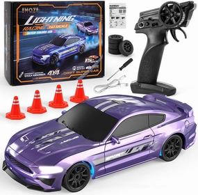 RC Drift Car, 1/43 Mini RC Drift Car with LED Lights,2.4GHz Full Proportional Remote Control Cars, 4WD High Speed Racing with Racing Tires, Can be Controlled with a Mobile Phone (8500-Purple)