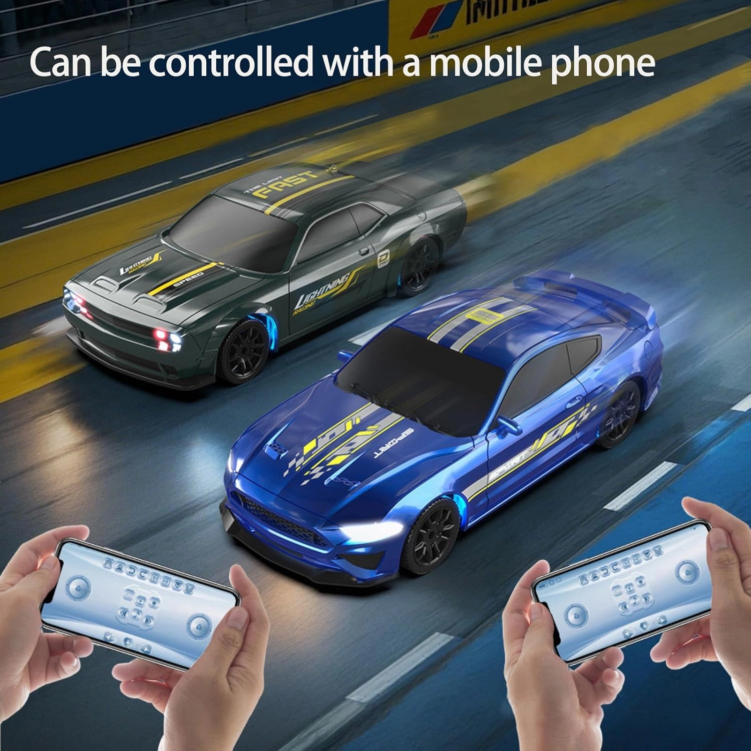 RC Drift Car, 1/43 Mini RC Drift Car with LED Lights,2.4GHz Full Proportional Remote Control Cars, 4WD High Speed Racing with Racing Tires, Can be Controlled with a Mobile Phone (8500-Purple)