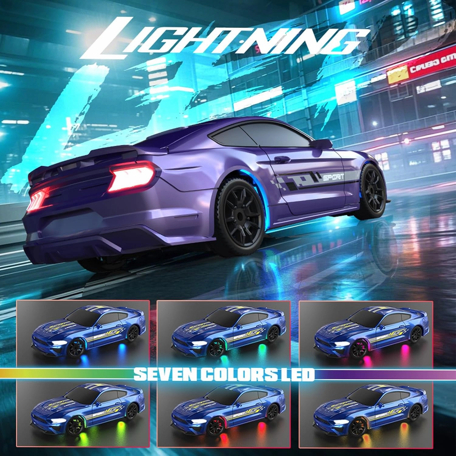 RC Drift Car, 1/43 Mini RC Drift Car with LED Lights,2.4GHz Full Proportional Remote Control Cars, 4WD High Speed Racing with Racing Tires, Can be Controlled with a Mobile Phone (8500-Purple)