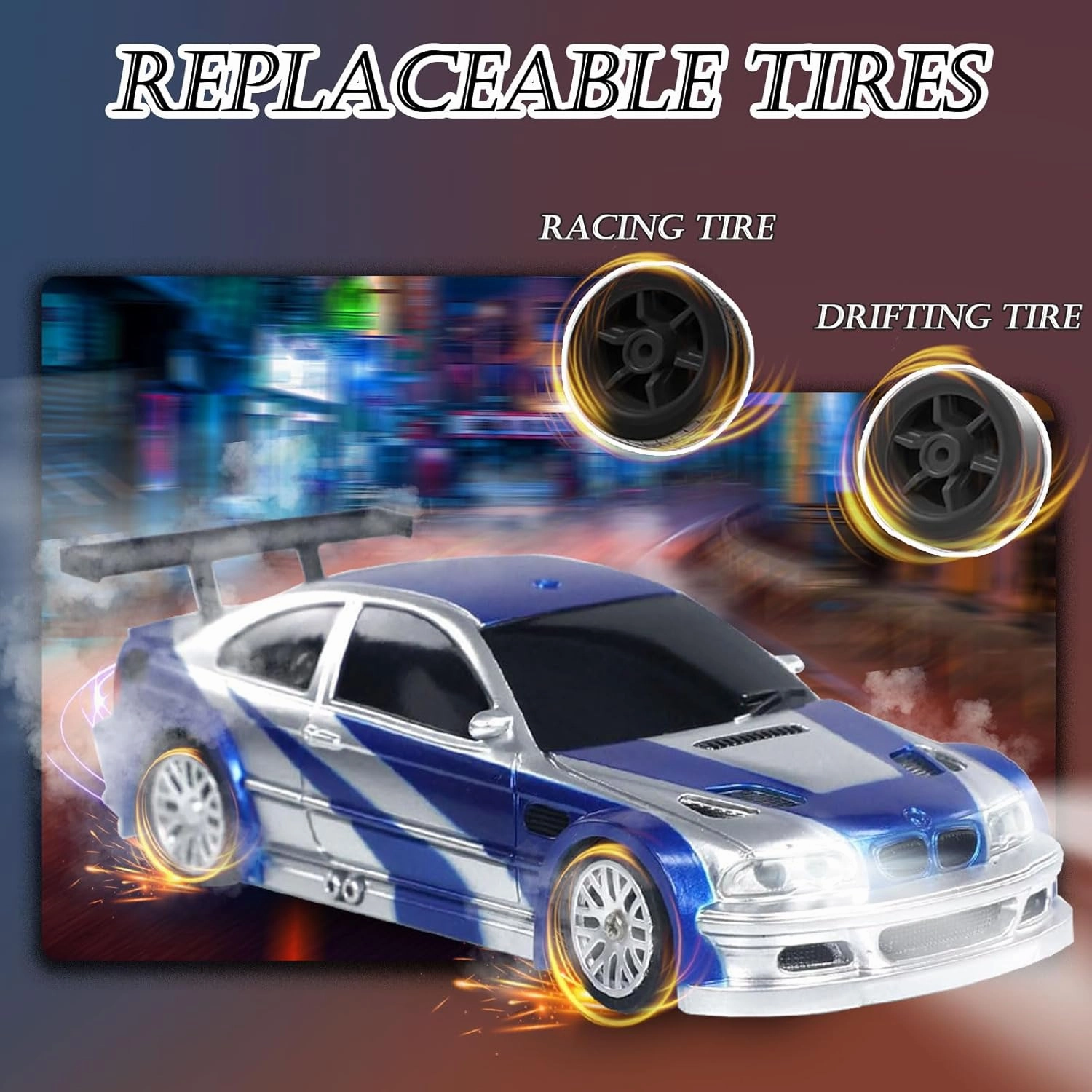 RC Drift Car, 1/43 Mini Remote Control Car with Gyroscope, 2.4GHz 4WD Full Proportional High Speed Fast RC Cars with LED Lights Racing Tires, Hobby RC Cars Toy Model Gift for Adults, Kids, Boys