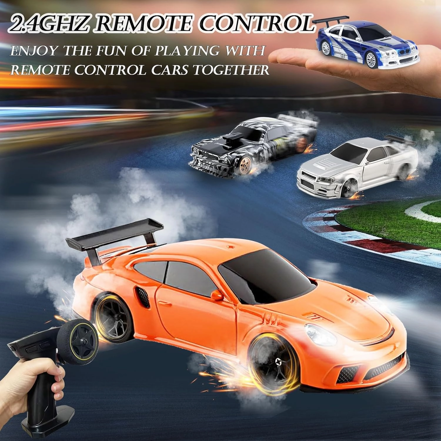 RC Drift Car, 1/43 Mini Remote Control Car with Gyroscope, 2.4GHz 4WD Full Proportional High Speed Fast RC Cars with LED Lights Racing Tires, Hobby RC Cars Toy Model Gift for Adults, Kids, Boys