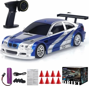 Rc Drift Car, 1/43 Scale 4WD with Full Proportional Control & 2.4G High Speed, 15km/h, LED Lights & Drift Tires, RTR Mini Racing Car for Adults - Indoor/Outdoor Use (4302 1Battery Box)