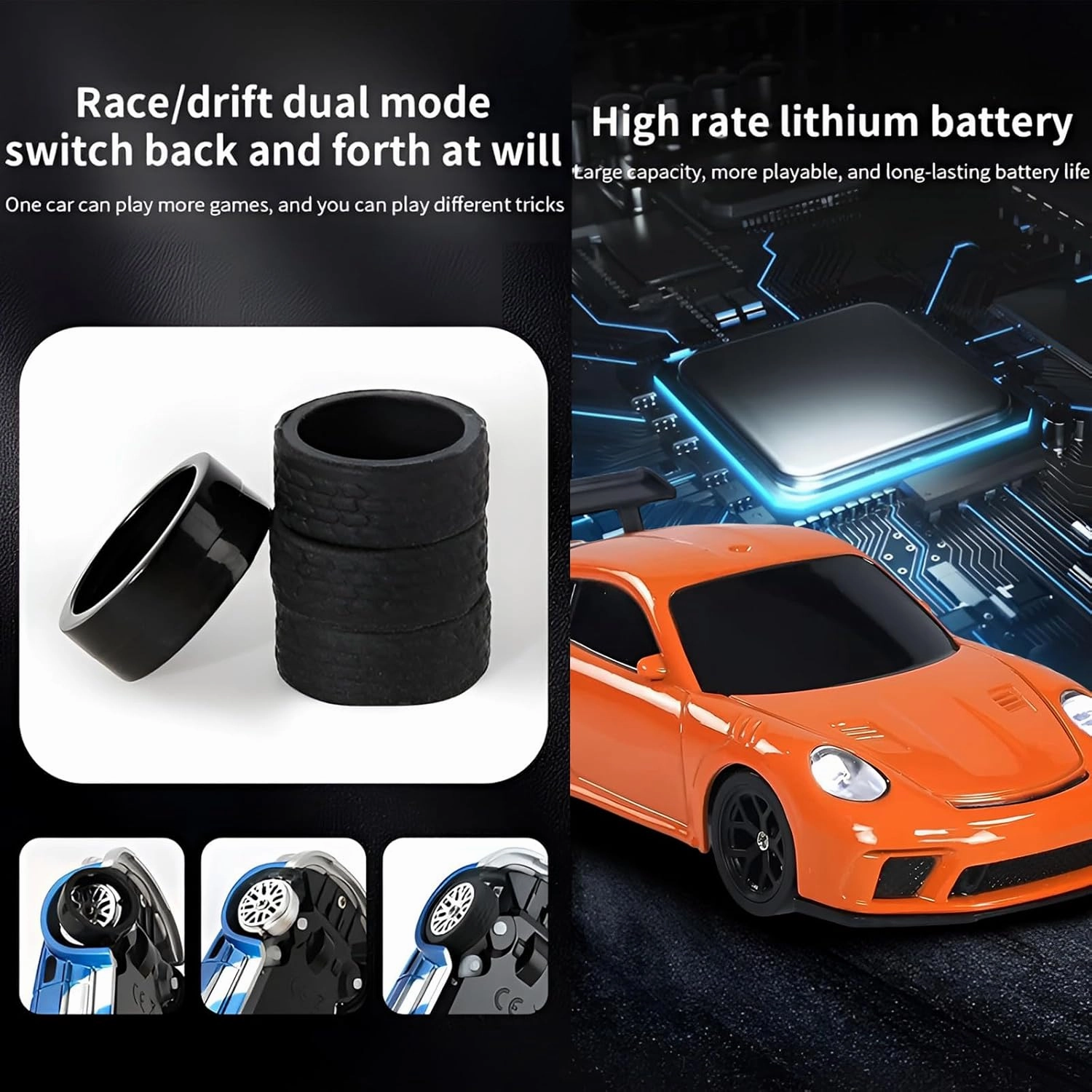 Rc Drift Car, 1/43 Scale 4WD with Full Proportional Control & 2.4G High Speed, 15km/h, LED Lights & Drift Tires, RTR Mini Racing Car for Adults - Indoor/Outdoor Use (4303 1Battery Box)