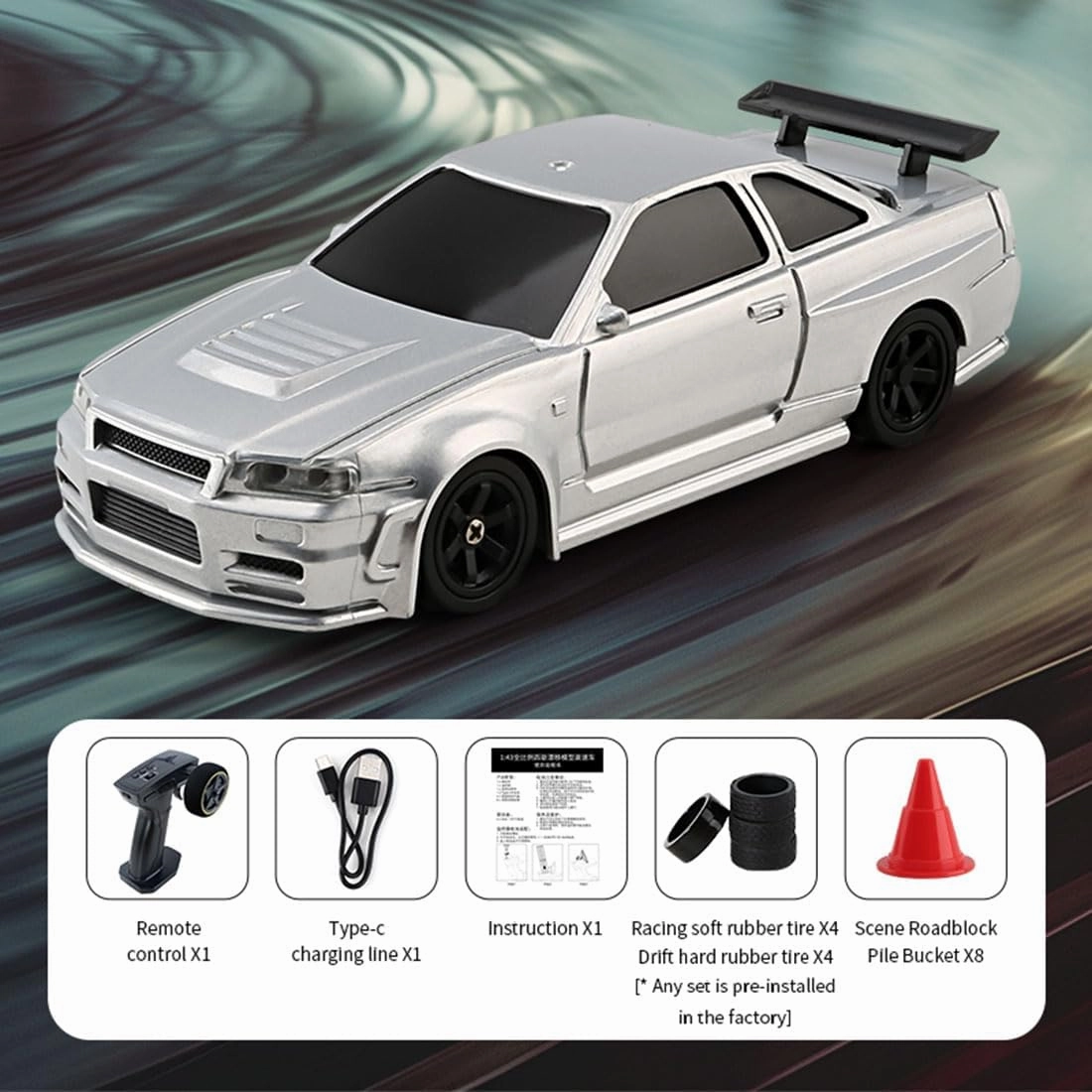 RC Electric Mini Drift Car, 1/43 Scale 2.4G Full Proportional Remote Control Vehicle, 15KM/H High-Speed Racing Car Model with LED Lights for Adult