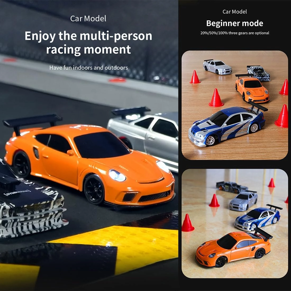 RC Electric Mini Drift Car, 1/43 Scale 2.4G Full Proportional Remote Control Vehicle, 15KM/H High-Speed Racing Car Model with LED Lights for Adult