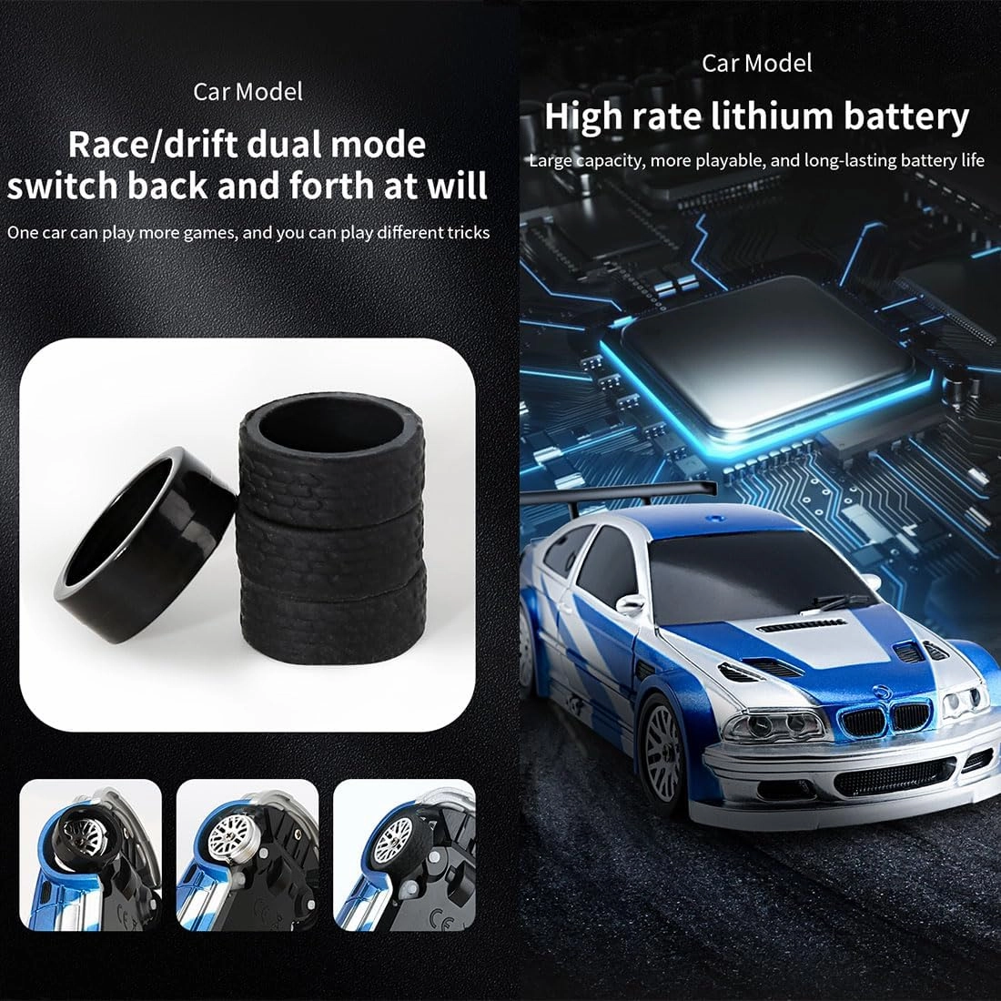 RC Electric Mini Drift Car, 1/43 Scale 2.4G Full Proportional Remote Control Vehicle, 15KM/H High-Speed Racing Car Model with LED Lights for Adult