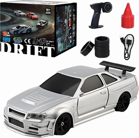 RC Electric Mini Drift Car, 1/43 Scale 2.4G Full Proportional Remote Control Vehicle, 15KM/H High-Speed Racing Car Model with LED Lights for Adult