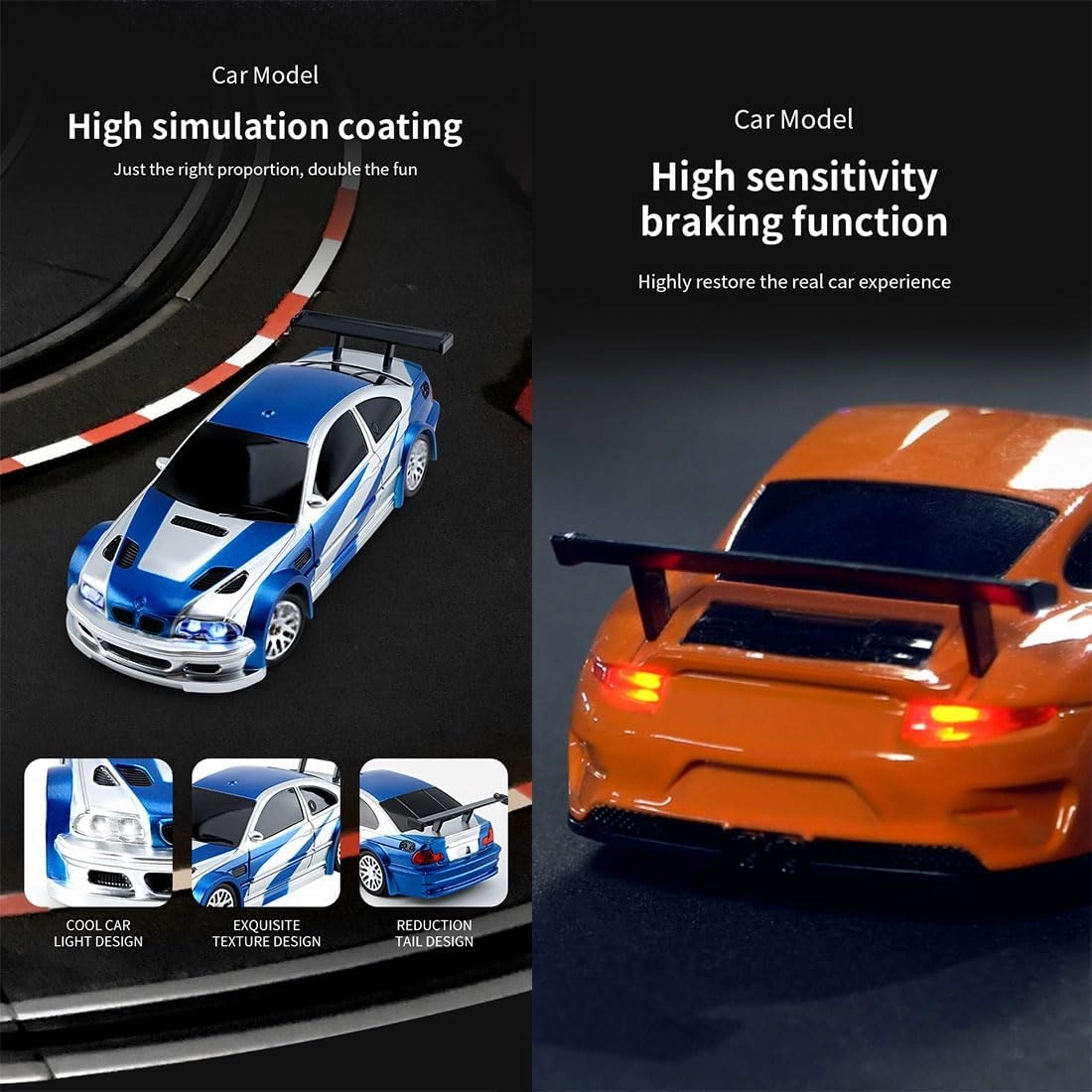 RC Electric Mini Drift Car, 1/43 Scale 2.4G Full Proportional Remote Control Vehicle, 15KM/H High-Speed Racing Car Model with LED Lights for Adult