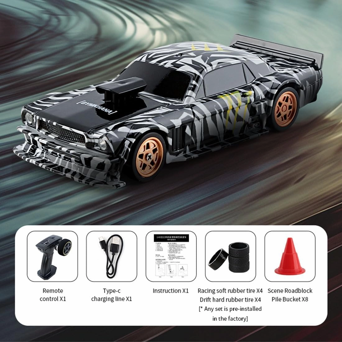 RC Mini Drift Car Kit, 1/43 Scale 2.4G RC Electric 4WD Racing Sports Car with Lights - Black & White, High-Speed for Boys, Girls & Adults - RTR Version