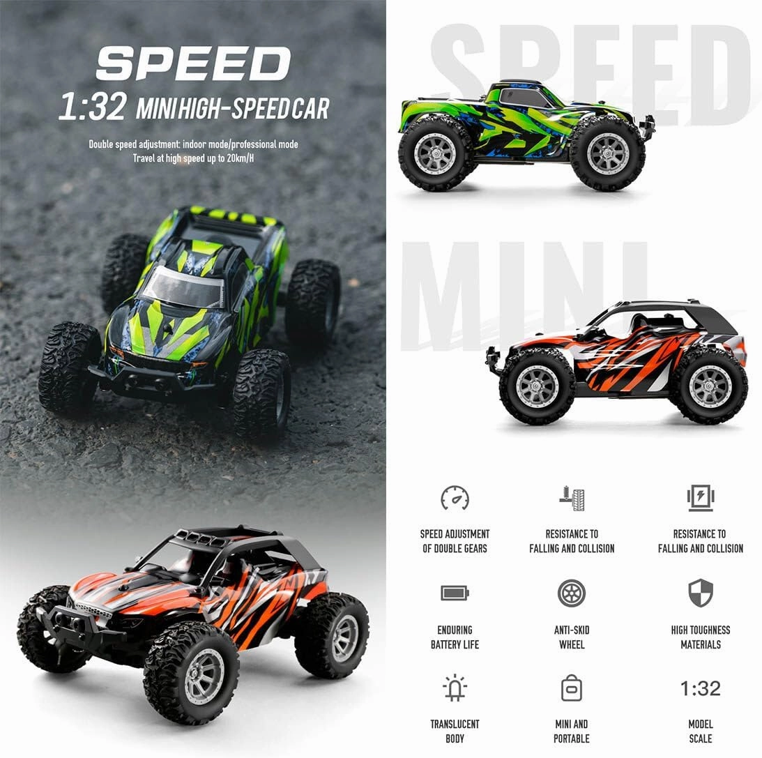 RC Remote Control Car, 20 km/h High Speed RC Offroad Race Car, 2.4Ghz 1:32 RC Mini Electric Drift Off-Road Vehicle Model